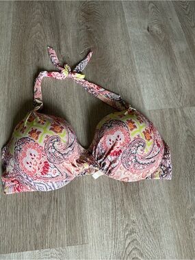Victoria's Secret Pink and Yellow Paisley Halter Bikini Top 38D